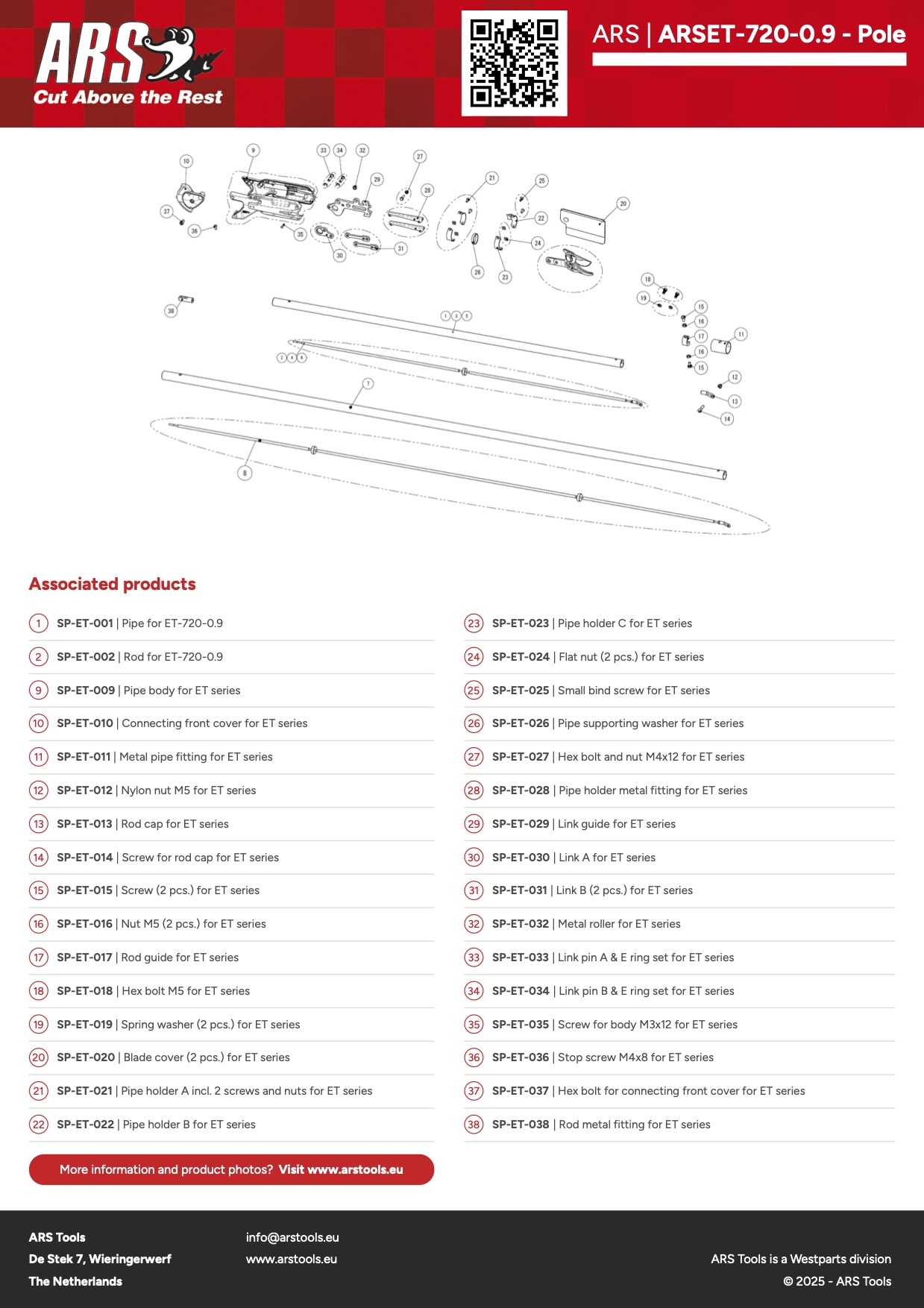 Productsheet Battery-powered long reach pruner | 975 mm | Red/black