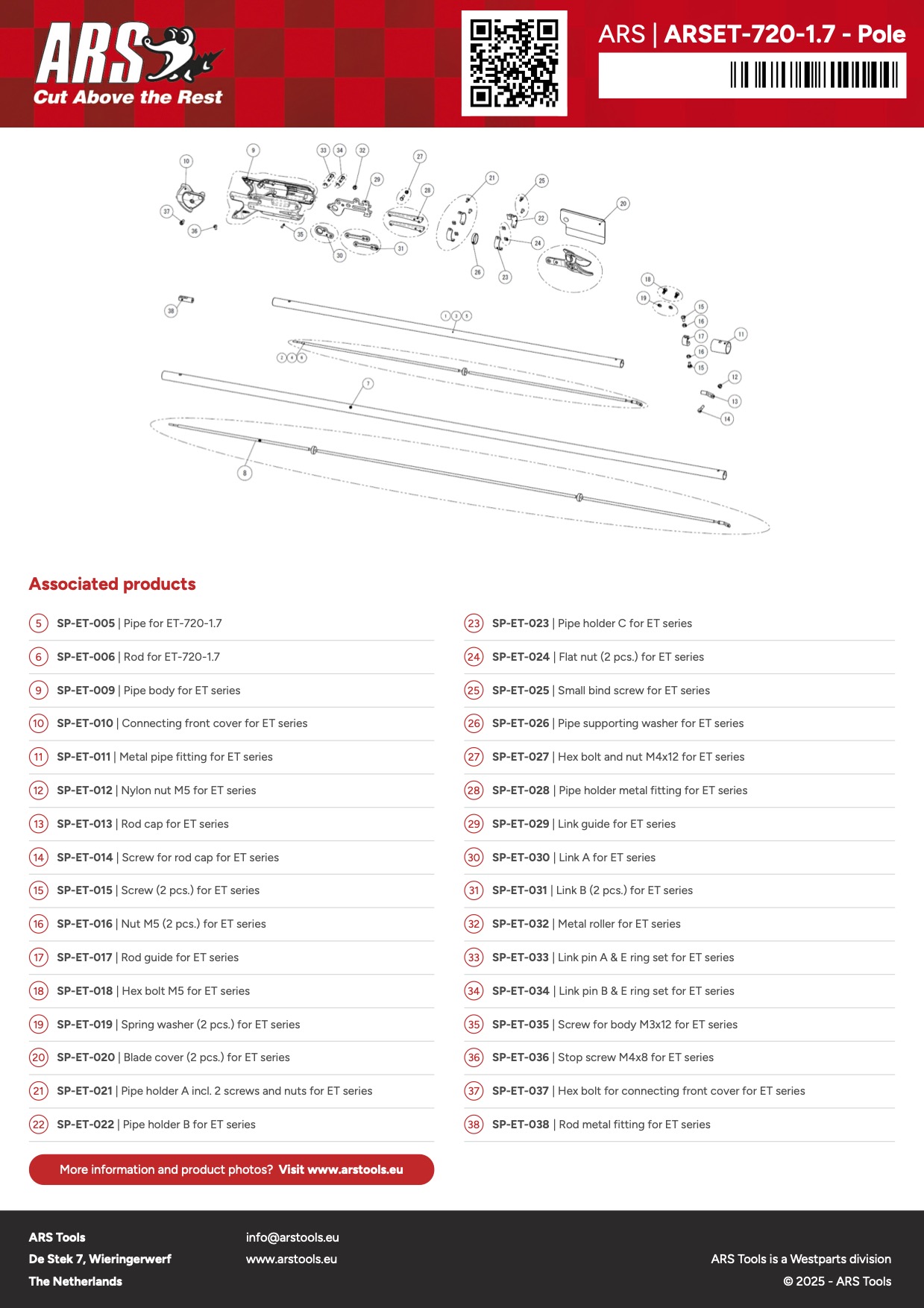 Productsheet Battery-powered long reach pruner | 1775 mm | Red/black